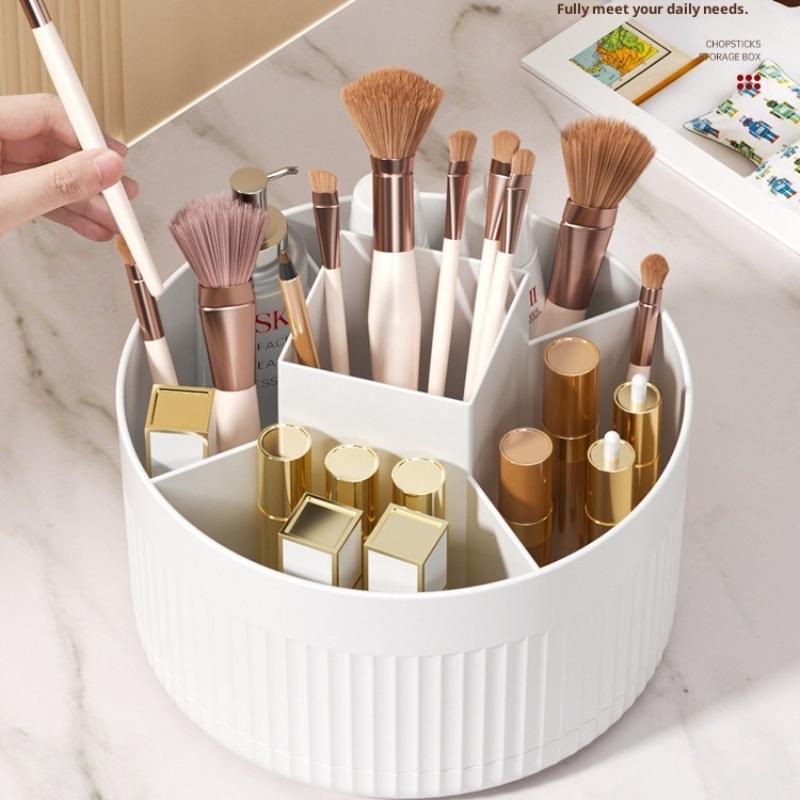 1 Stück 360° drehbarer Make-up-Pinsel-Organizer Kosmetik-Organizer 5 Fächer Make-up-Pinsel-Becher Badezimmer-Waschtisch Schreibtisch Aufbewahrungs-Halter Tasche