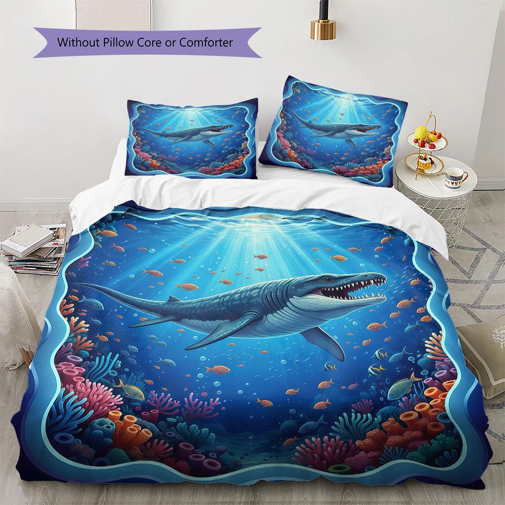 UnderwaterWorld Pattern Bedding Quilt Set Quilt Cover Pillowcase Home Decoration Birthday Gift (1 * Duvet Cover + 2 * Pillowcase, Without Core)
