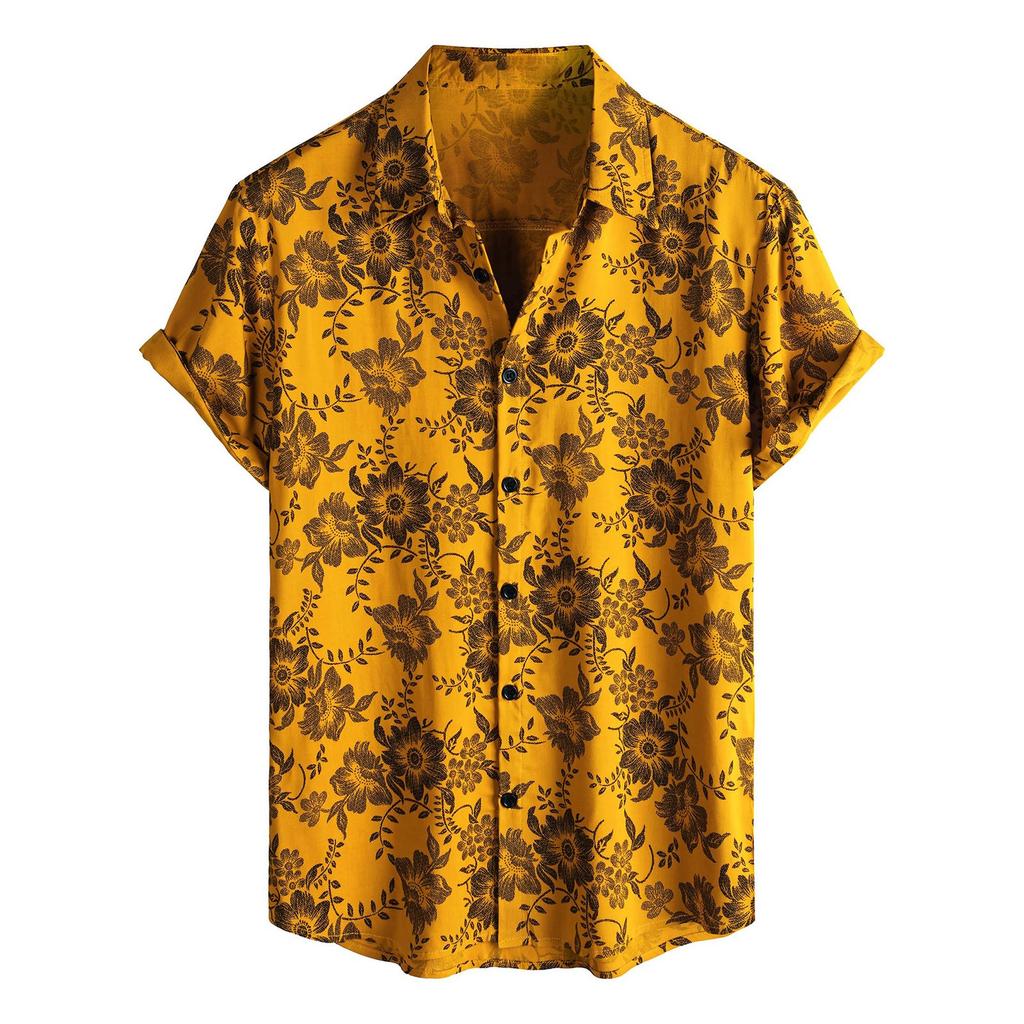 Men's Short Sleeved Shirt, Daily Fashion Printed Button Top, Chest Pocket Cardigan