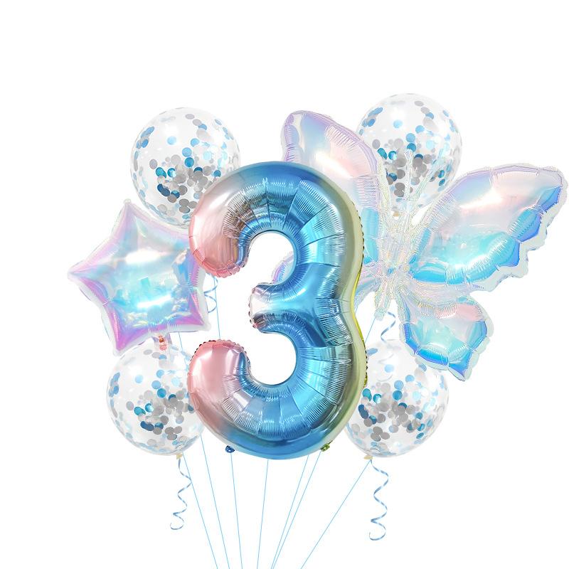 Colorful Transparent Butterfly Balloon Set Birthday Party Gradual Change Digital Birthday Party Decoration Supplies