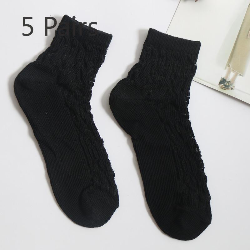 5 Paires Chaussettes Treillis Losanges Creux Respirantes Tube Chaussettes en Coton pour Femmes