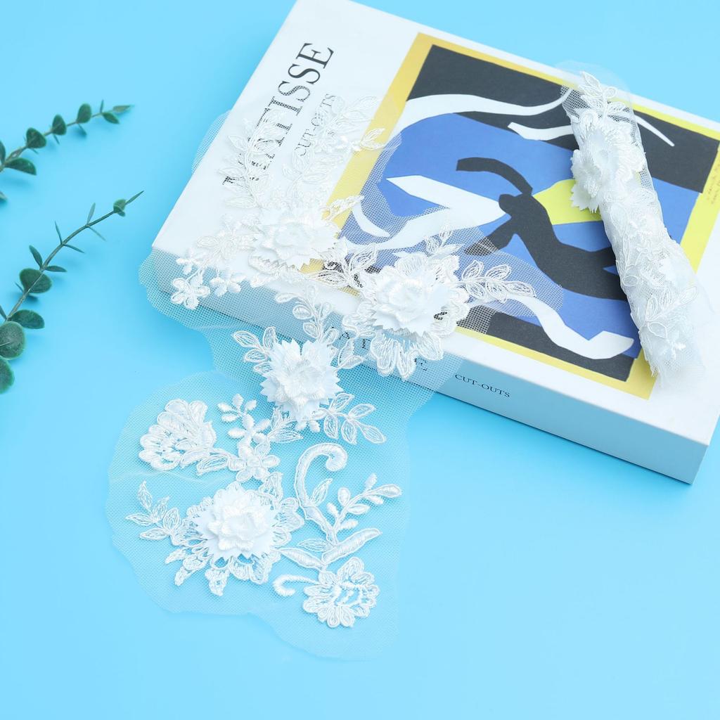 Clothing Accessories Handmade Accessories Embroidery Three-Dimensional White Car Bone Pair Flower Lace Flower Decoration Bridal Headdress