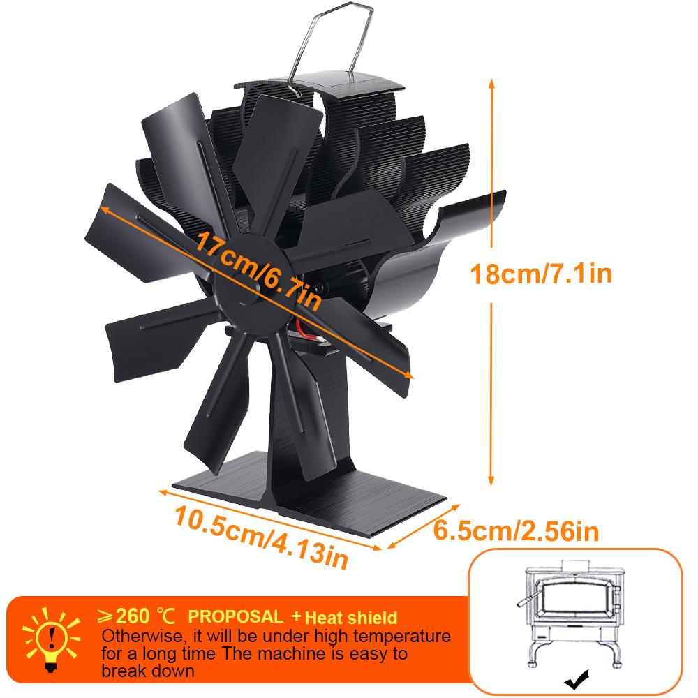 

8-лопастной термовентилятор для камина, стоячий, классический, для дровяной печи, эковентилятор, тихий вентилятор для камина, для дома, для зимы, для тепла, для распределения тепла чёрный