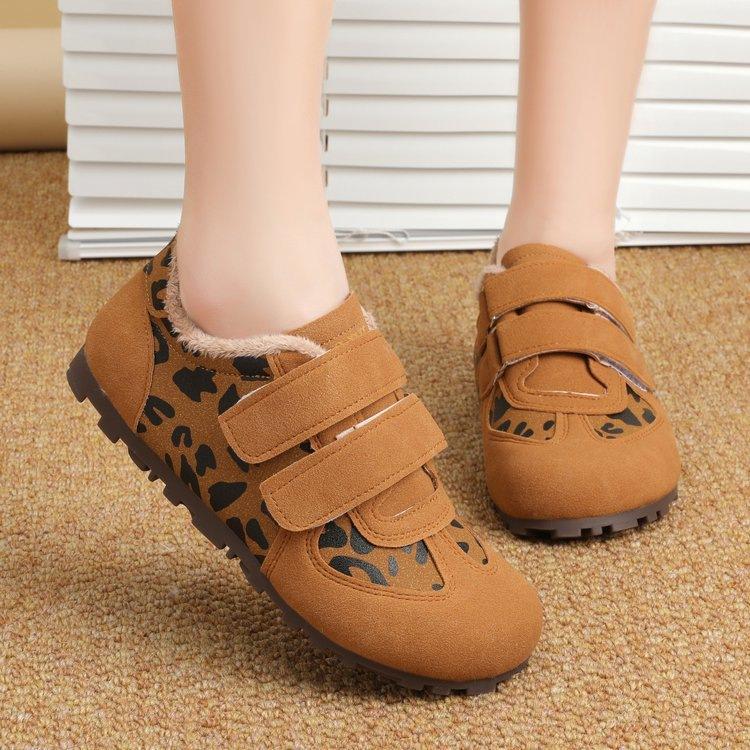 Retro leopard print German training shoes winter new thin-soled fluffy shoes sports velvet cotton shoes