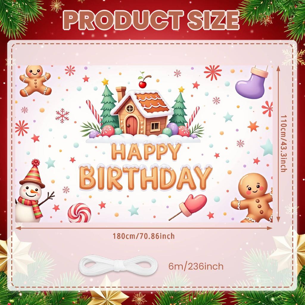 Candyland Display Snowflake Pattern Xmas Birthday Backdrop Background Gingerbread House Winter Party Banner For Christmas