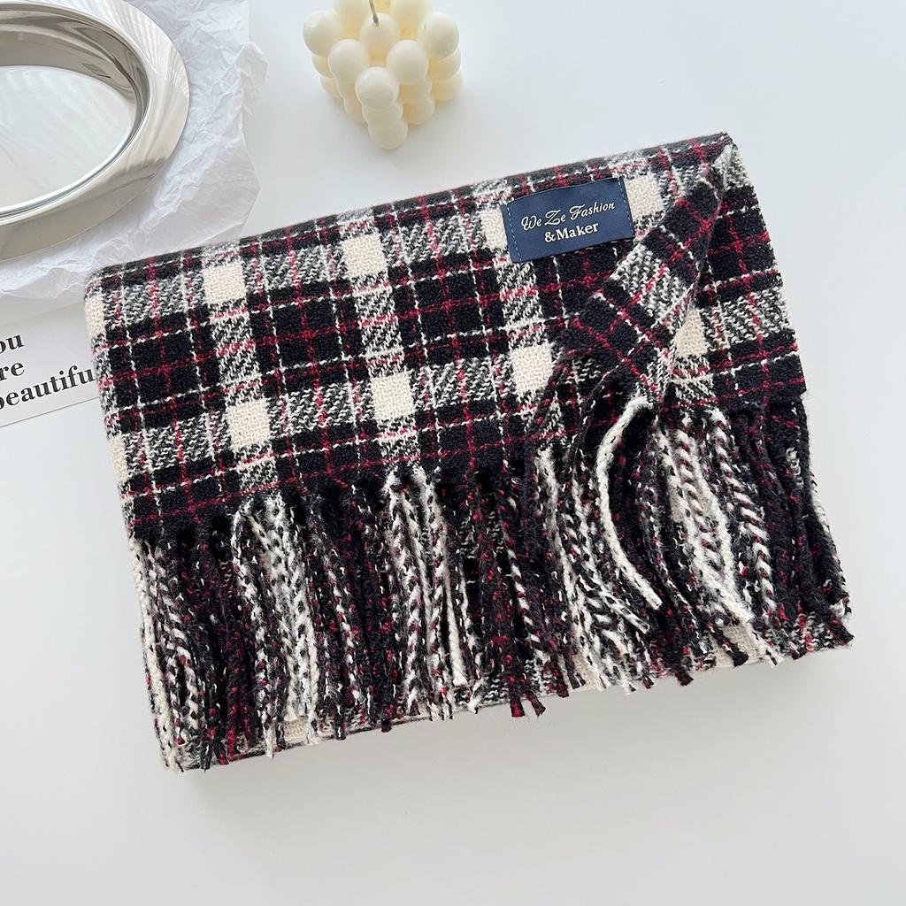 New imitation cashmere plaid thickened scarf women's atmosphere warm autumn and winter white soft fringed shawl scarf