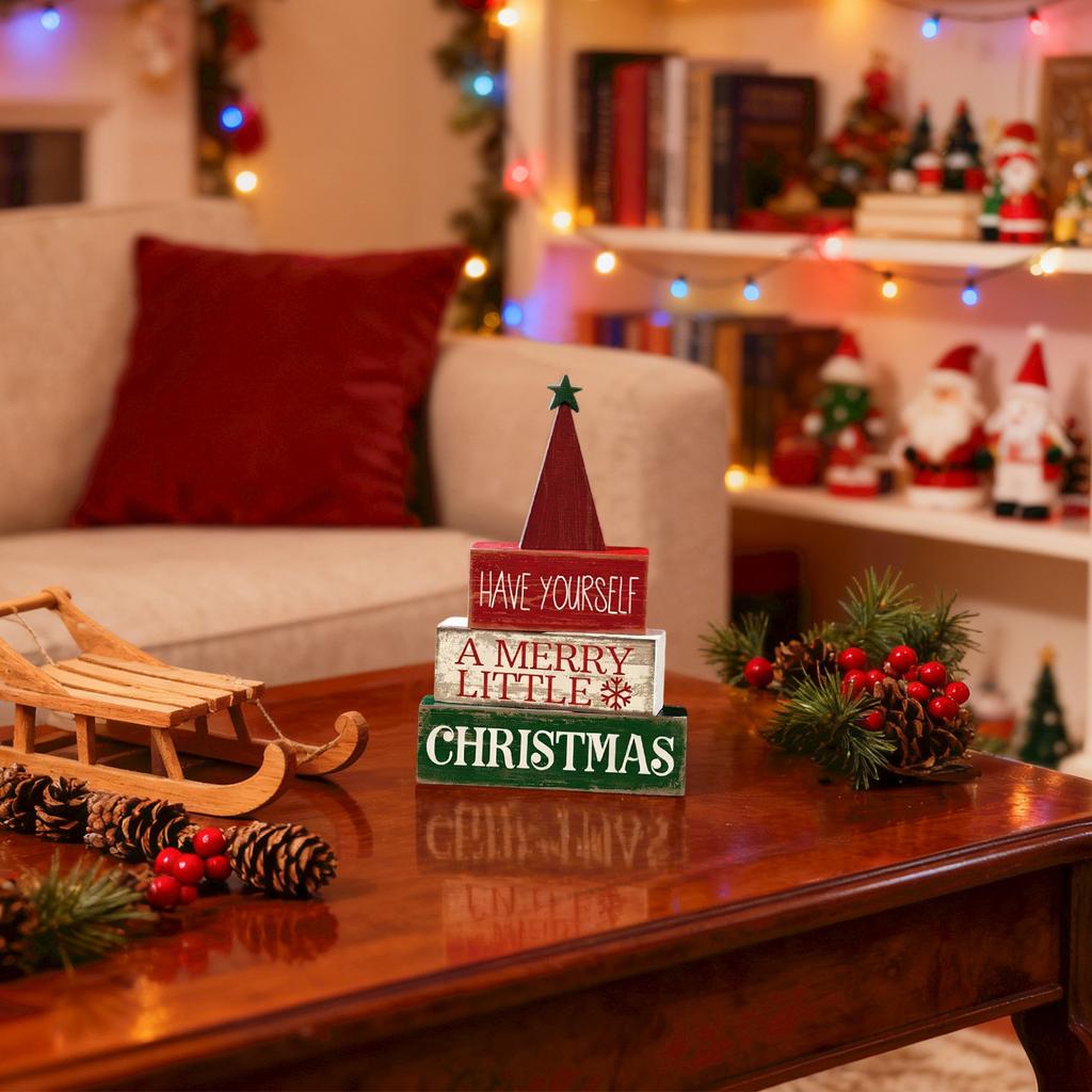 Christmas Wooden Desktop Ornaments Detachable Wooden Desktop Ornaments Scene Dress Props Decorations