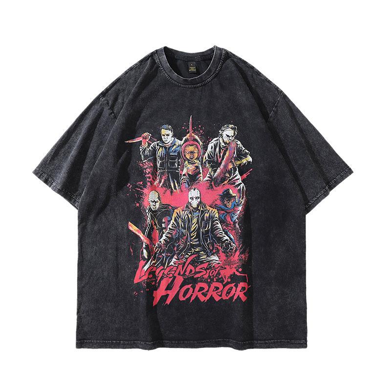 Heavy Cotton American Hip Hop Trendy Brand Retro Printing Washed Old Short-Sleeved T-Shirt Men'S Vintage