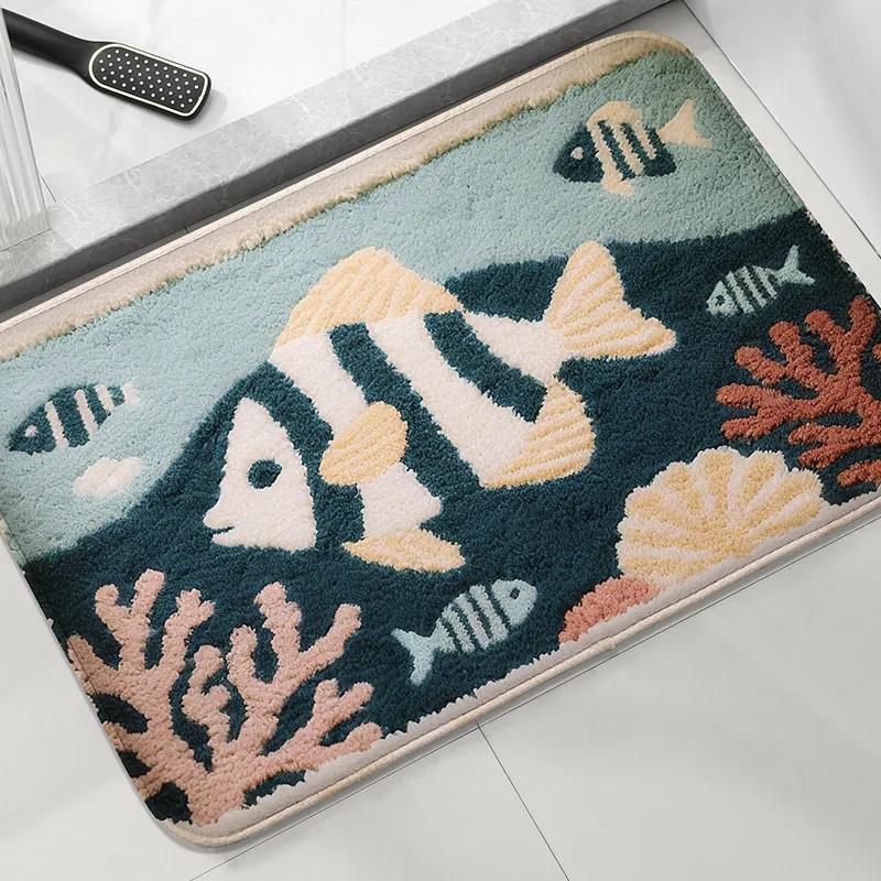 Wave Boat Anchor Bathroom Mat Water Absorbing Foot Mat for Toilet Bathroom Door Machine Washable Home Decor