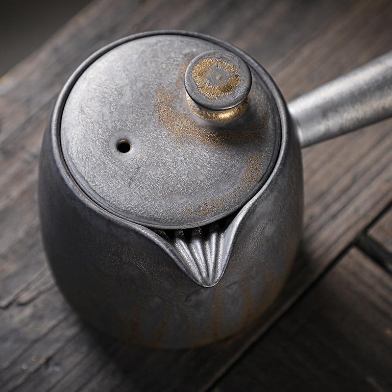 Coarse pottery teapot single pot household Japanese retro kiln change gilt rust glaze ceramic kung fu tea set tea side pot