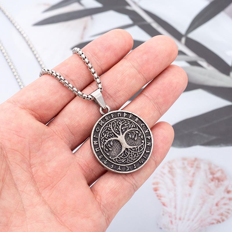 Винтажное двустороннее титановое стальное ожерелье-кулон с руной Иггдрасиль