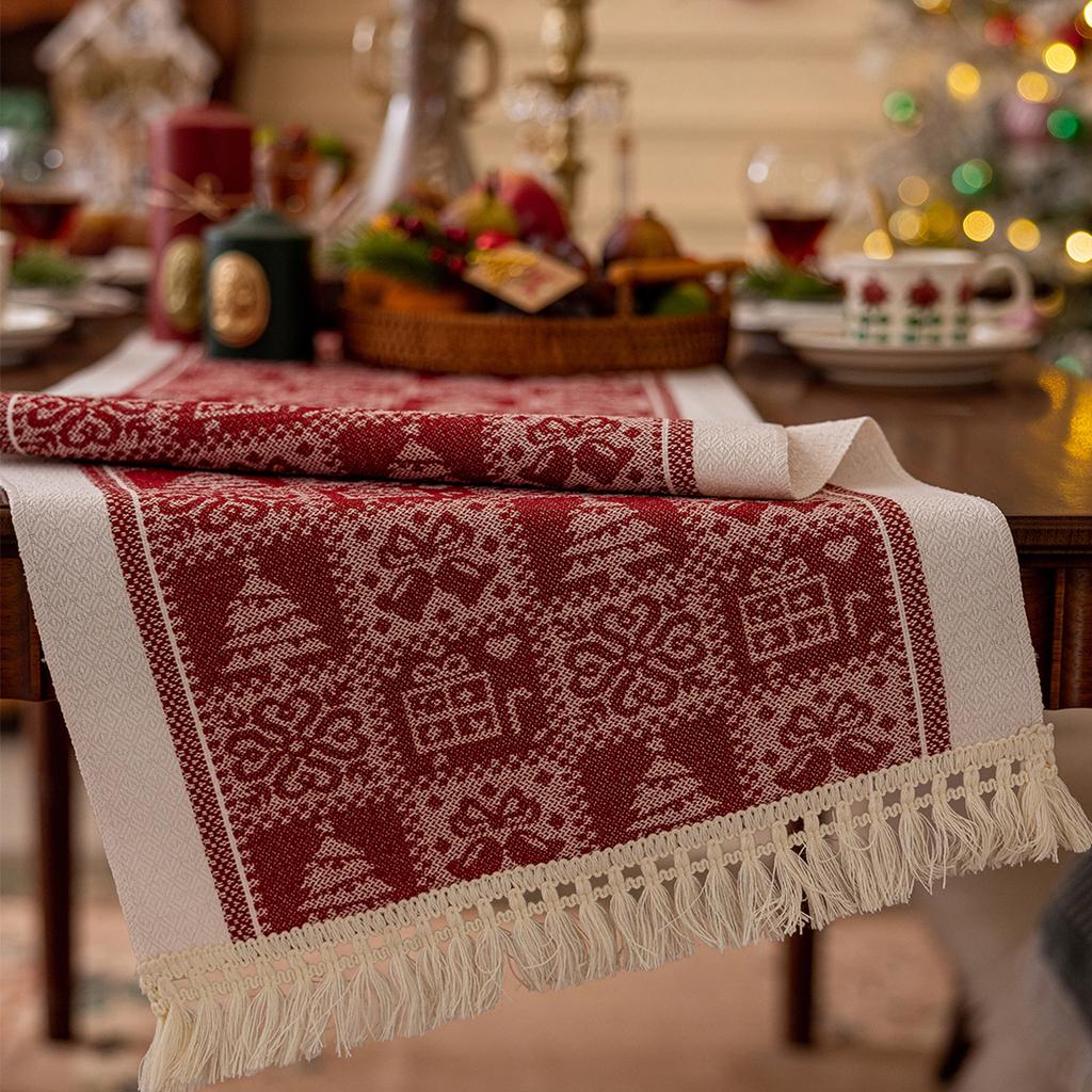 Christmas Fall Table Runner Soft Cotton Table Runner With Tassels Woven Macrame Home Living Room Table Decoration