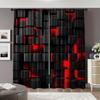 2pcs   2D Flat Printing Party Curtain Abstract Cubes Red Black Art Protecting Privacy Family Party Use for Indoor Use Bedroom
