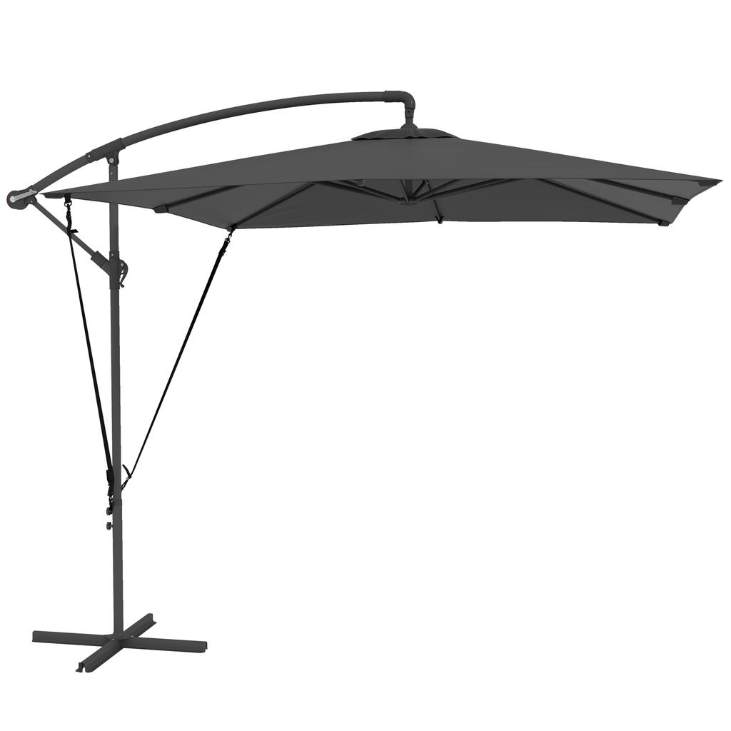 Cantilever Parasol, Adjustable Canopy, 8 Ribs, Crank, 2.5 x 2.5 m, Dark Grey
