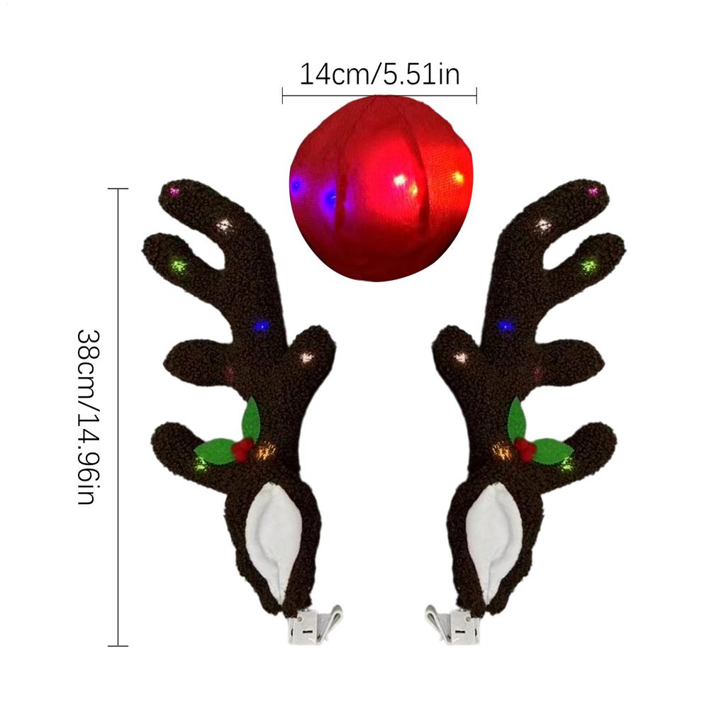 Car Reindeer Antlers Christmas Decoration Deer Ears Glowing LED Antler With Nose Automotive Exterior Window Roof Top Decor