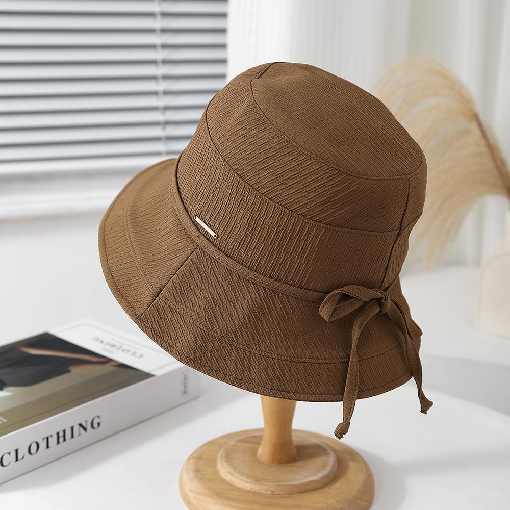Women's Bucket Hat Foldable Fisherman Cap Korean Style Bow Plaid Spring Summer Sunshade Retro Fashion Cloth Simple Lady Hat New
