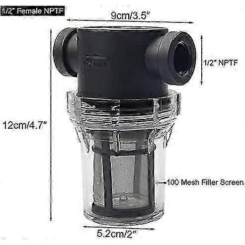 Pipeline 1/2" Water Pump Filter with 100 Mesh Stainless Steel Strainer, Inline Mesh Filter for Garden Watering