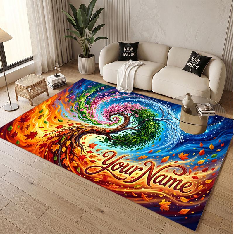 Tree of Life Theme Soft Crystal Velvet Rug Custom Name & Text Print Non Slip Floor Rug for Bedroom Living Room