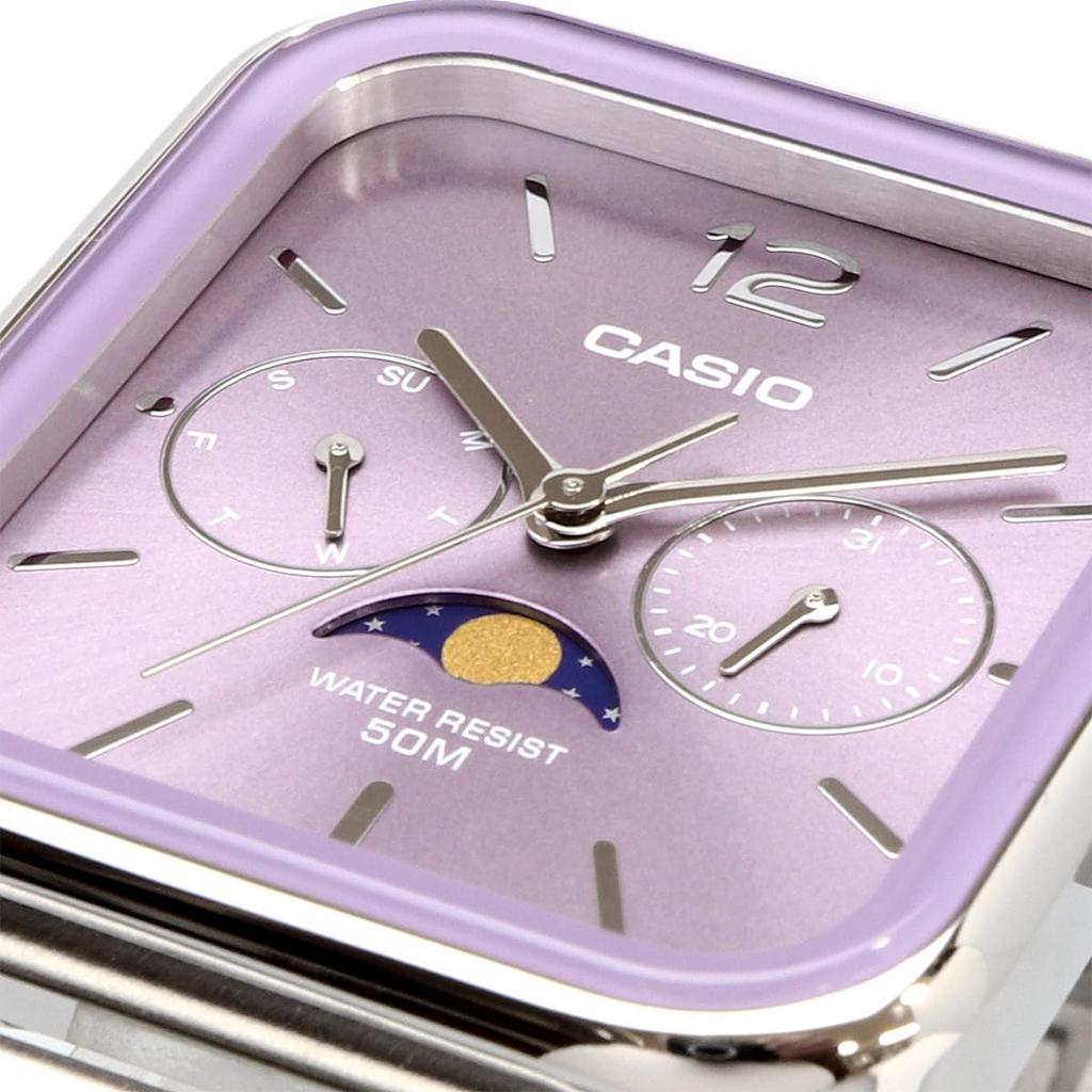 Casio Standard Moon Phase Analog Watch MTP-M305D-6AV Metal Band Lilac Men's