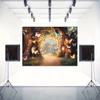 2D Glowing Forest Tapestry, Magical Tree Path with Butterflies & Lights Background Cloth