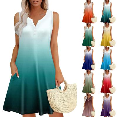 Womens Summer Dresses Loose V Neck Sleeveless Sundresses Dress With Pockets