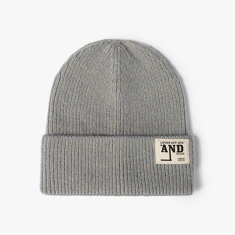 Fashion Knitted Hat Women's Warm Thickened Letter Sticker Autumn and Winter Hat Outdoor Beanless Wool Hat Men