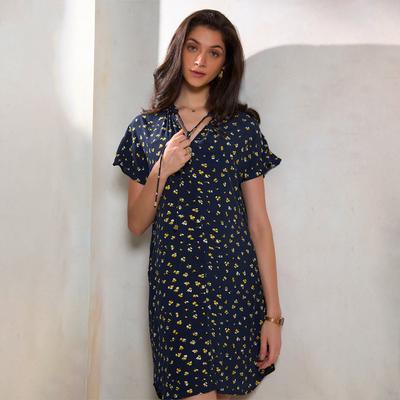 Virgio Women Mini Length Half Sleeve Relaxed Fit Mandarin Collar Dress
