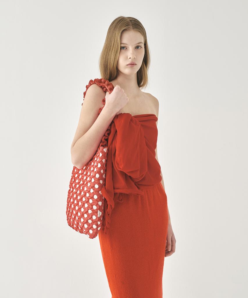Pleatsmama Polka Dot Shoulder Bag Red