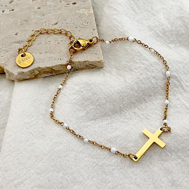 Sleek European & American Stainless Steel Cross Drop Oil Bracelet - Women's Fashion Jewelry Hot Seller