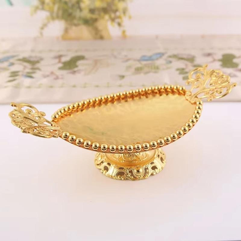 Modern Metal Gold Beads Snacks Tray European Luxury Fruit Dish Serving Bowl For Displaying Treats Living Room Kitchen