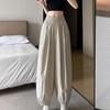 Women Pants Wide Elastic Waistband Anti-Wrinkle Fabric Loose Fit Harem Trousers with Pockets Pure Color Travel Work Pants