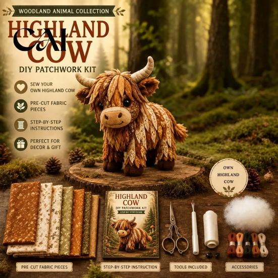 DIY Patchwork Kit Woodland Animal Kit, Forest Sewing Set, Friend Toy Handmade Friends, Beginner-friendly Craft for Adults