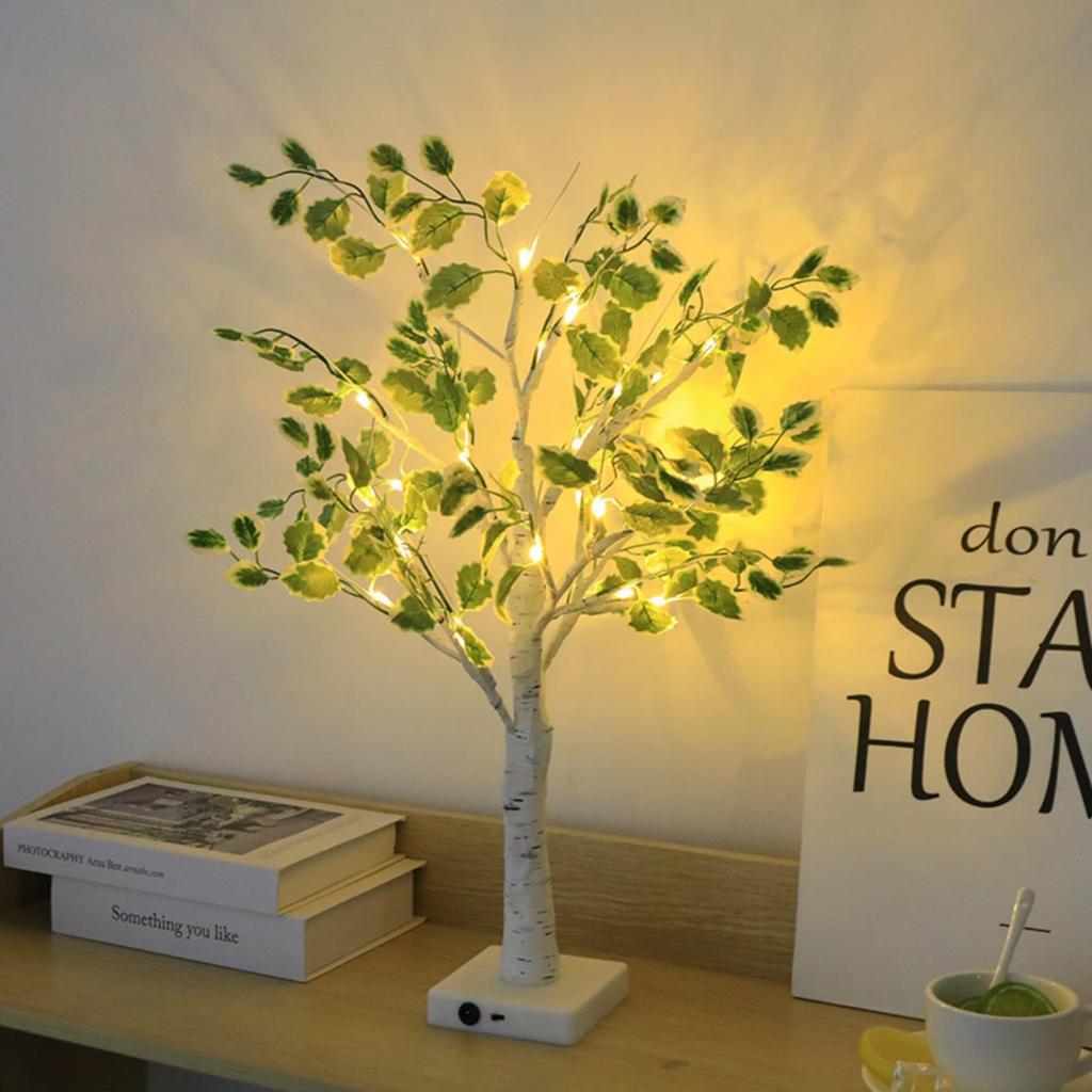 siawadeky Eucalyptus-Style Leaf Tree Lights Night Lights with 24 Bulbs, USB and LED Dual Power Supply, DIY Artificial Tree Lamp, Indirect Lighting,