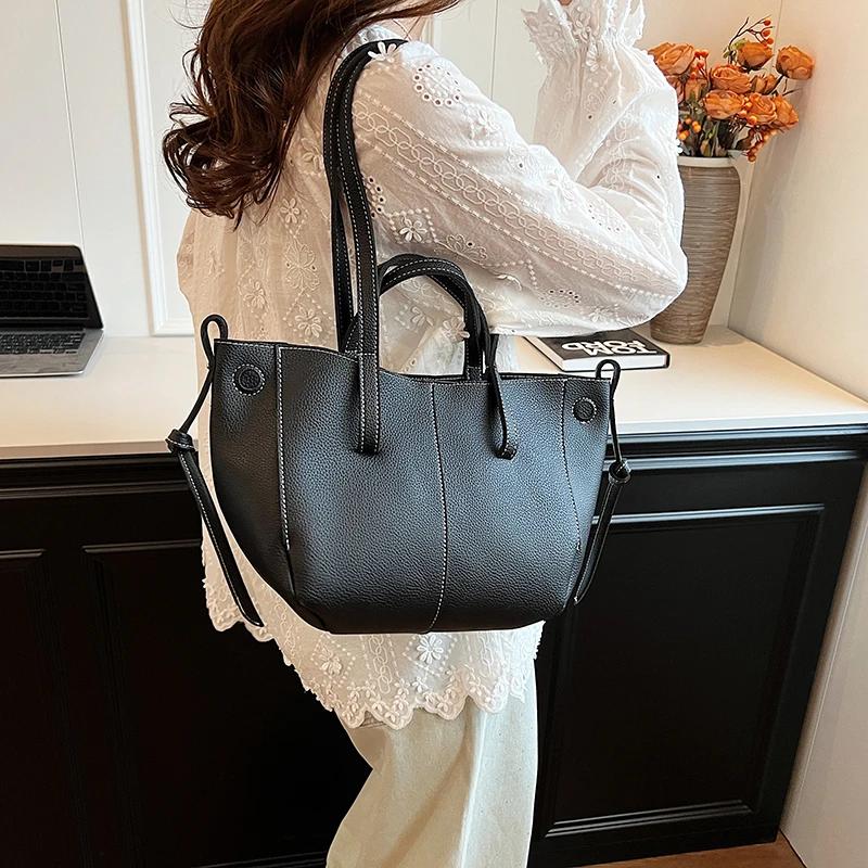 PU Solid Casual Tote Shoulder Bags New Fashion Large Size Personality Tote Bags Mature Elegant Crossbody Bags