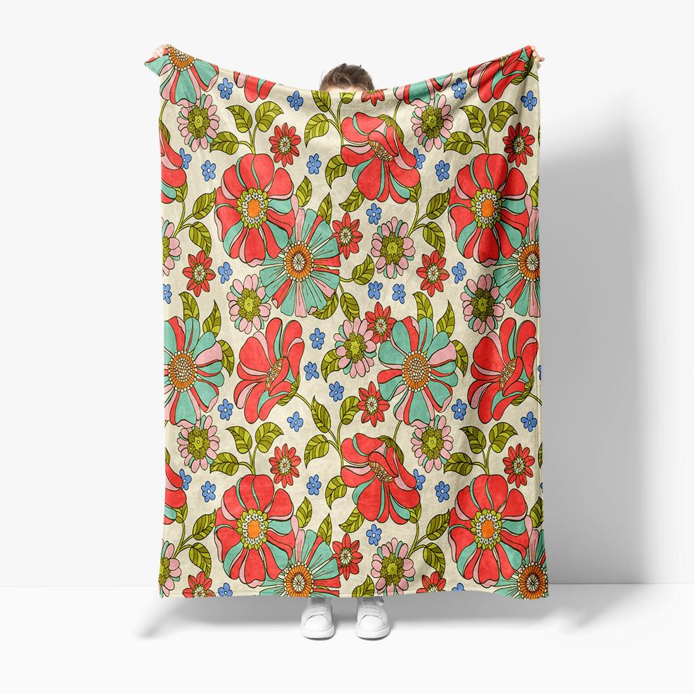 

Vibrant Retro Floral Print Fleece Throw Blanket Sofa Bed Cover for Kids Teens Home Decor Gift 130x150cm51x59in