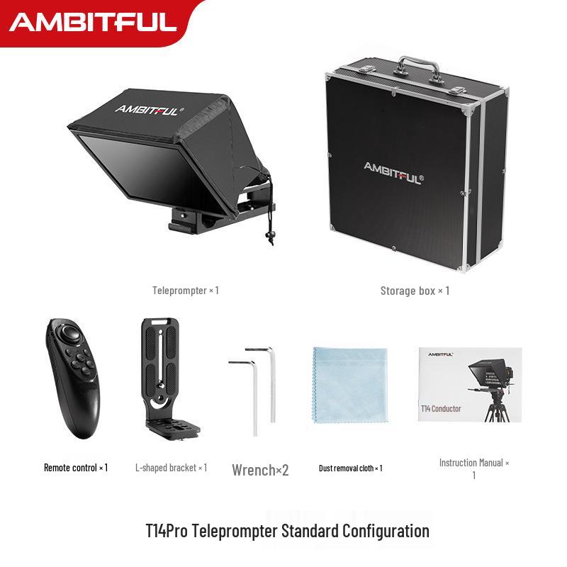 

Ambitful Zhijie T14 Pro Portable DSLR Teleprompter with Large Foldable Screen for Live Broadcasts