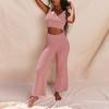 Women's Fashion Solid Color Plush Sweater V-neck Knitted Vest Crop Top and Long Pants Two-piece Suit