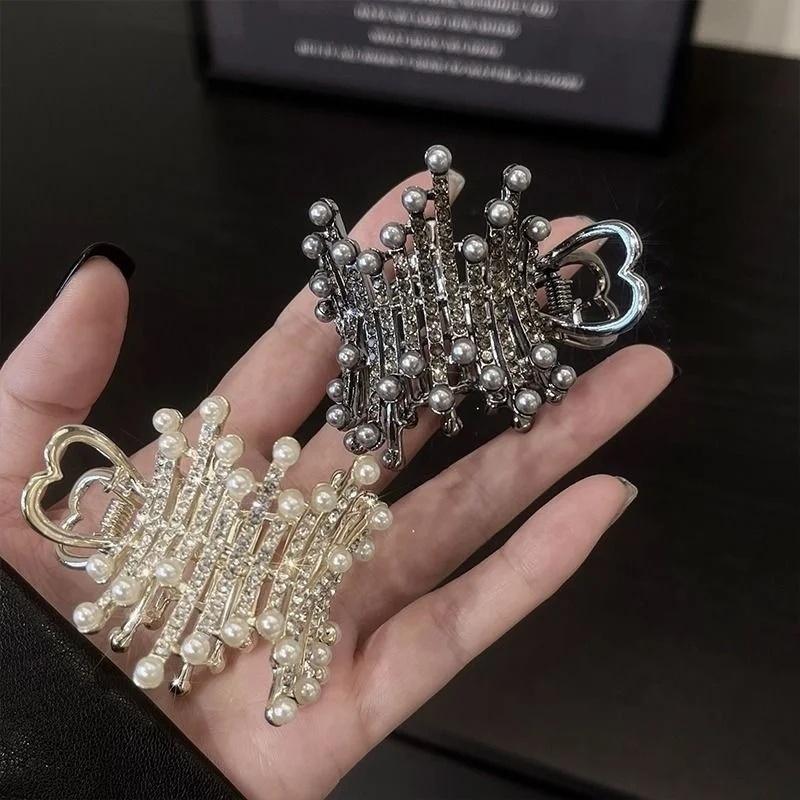 Simulated Pearl Small Claw High Ponytail Hairpins Fashion Rhinestone Shark Clips For Women Thick Long Hair Accessories