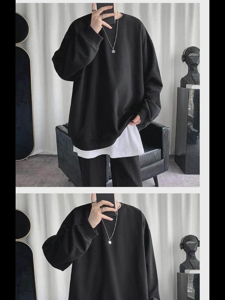 2025 Men's Trendy Solid Color Round Neck Sweatshirt, Loose, Hoodless Pullover, Thin Style for Spring and Autumn, Large Sizes Available