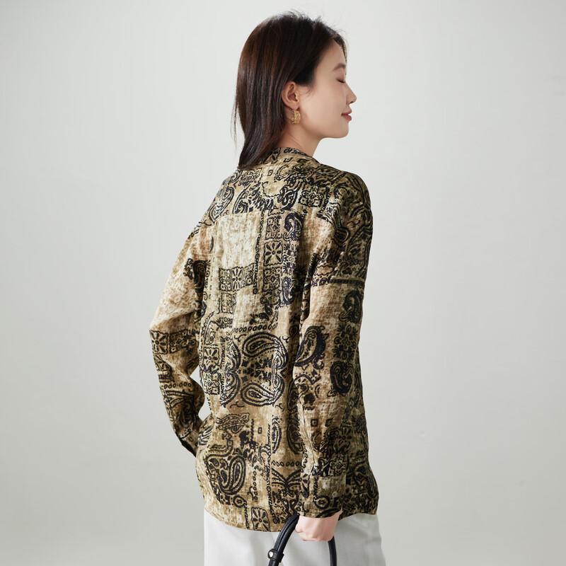 SOFSIL Women's 2026 Spring Ethnic Print Mulberry Silk Blouse