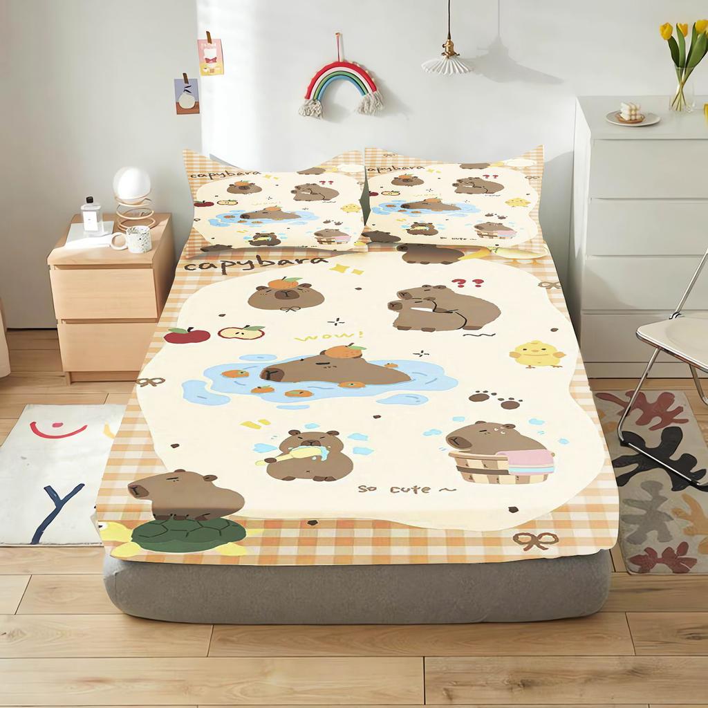 Capibara Cartoon Fitted Sheet For Children, Cute Digital Printing, Coverage, Baby Teenager With Sheets Cover, Elastic Bedding