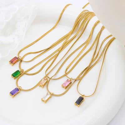 Colorful Square Zircon Pendant Necklace Stainless Steel Clavicle Chain Female Exquisite Necklace