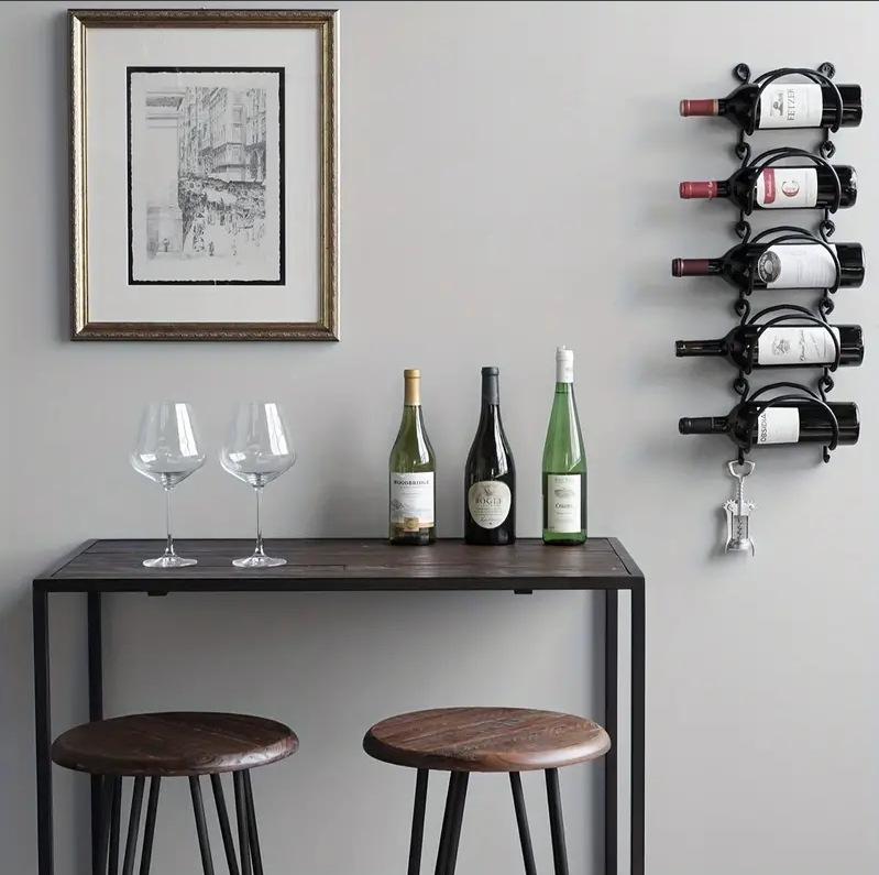 Wall-mounted Multi-functional Wine and Towel Rack – Wrought Iron Storage Solution.