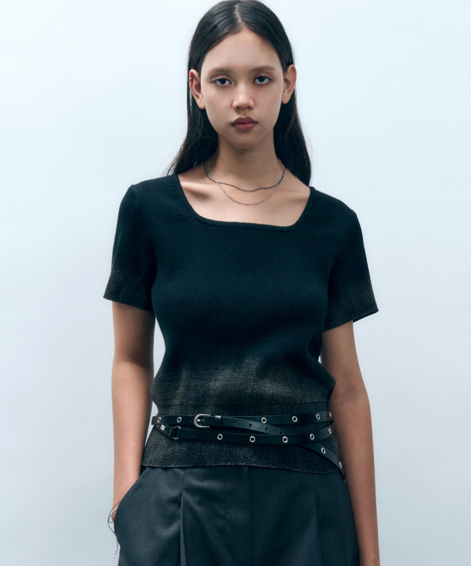 Mongdol Vintage Washed Cotton Short Sleeve Knit Black Mdkt099Black Black/F