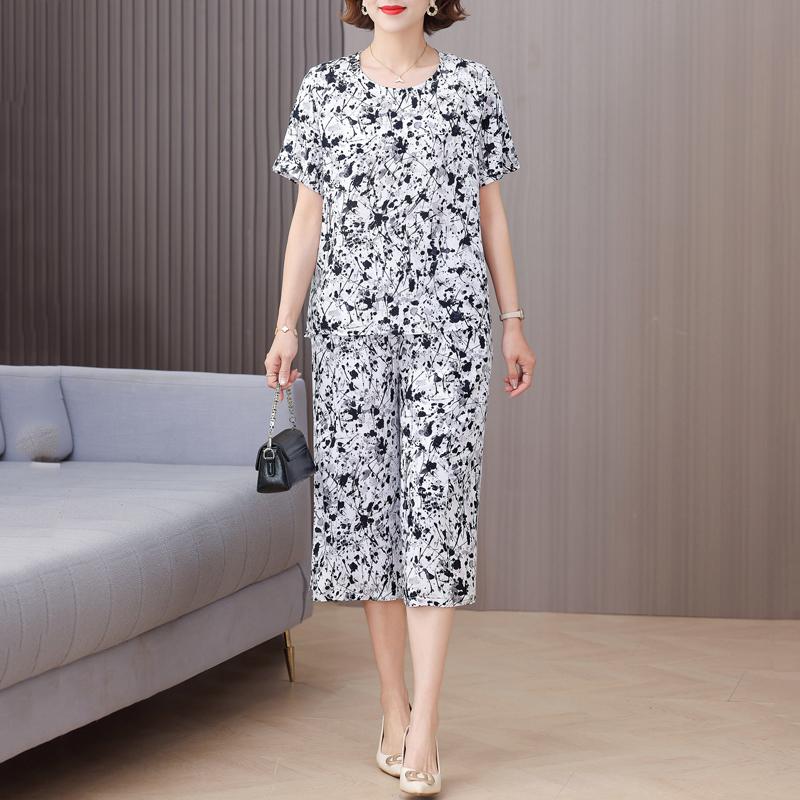 Elegante 2-teilige Sets Damen Sommerkleidung Vintage Lockerer Druck Übergröße Hosenanzüge