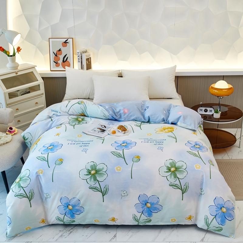 Garden Colorful Floral Pattern Quilt Cover 1Pc 100% Cotton Luxury Duvet Cover Skin-friendly Soft Easy Care Queen Size Bedding