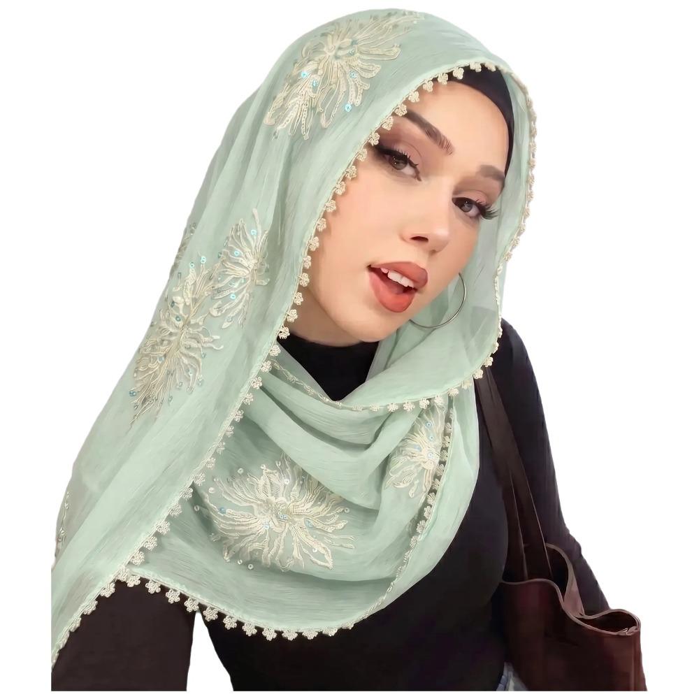 Full Cover Islamic Headscarf Solid Color Sequin Wraps Shawl Muslim Hijab Turban Cap Girls