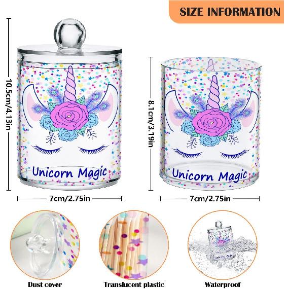 Bathroom Canister Set of 2, Unicorn Magic Tiara Clear Plastic Jars Holder Dispenser Farmhouse Sugar Storage Countertop With Airtight Lids, Kitchen