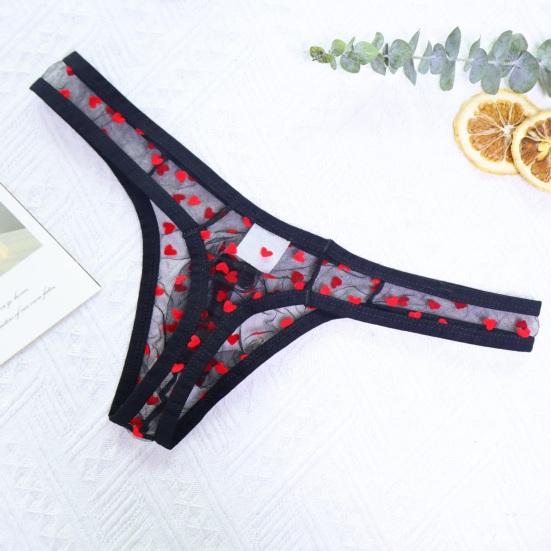 Men Thong Low Waist Perspective Design Breathable Panties Heart Pattern Briefs Mesh Romantic Valentine Day Briefs