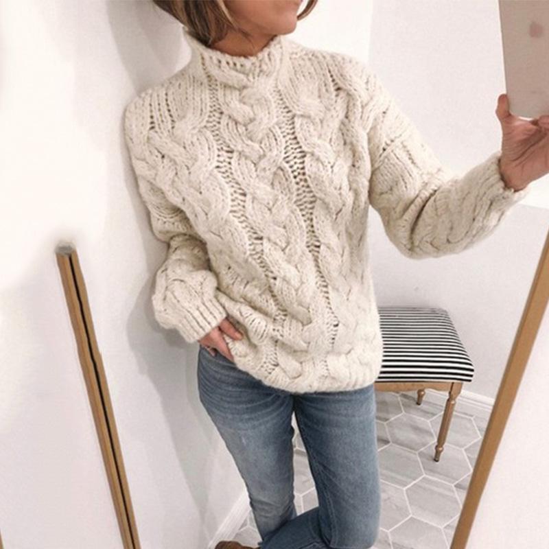 GMXIA Pullover Loose Temperament Commuter Sweater Solid Color Turtleneck Twist Fashion Sweater for Women